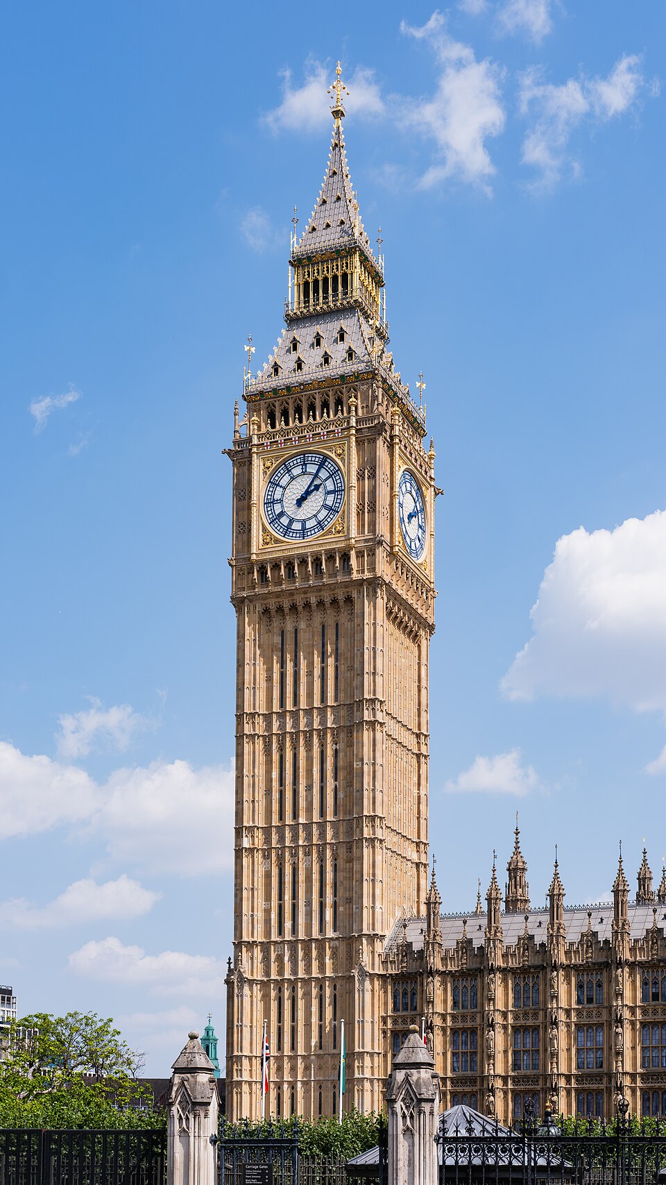 The Elizabeth Tower and Palace of Westminster in present-day London